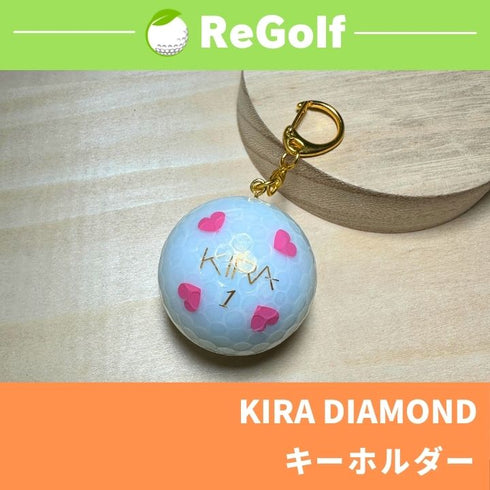 ●3003 ゴルフボール キーホルダー キャスコ キラ ダイヤモンド ハート柄 ゴルフボール リゴルフ